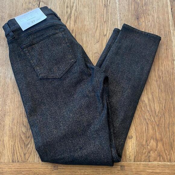 LOFT Denim - LOFT Black Denim Gold Shimmer Slim Pocket Skinny Stretch Jeans 4 Petite